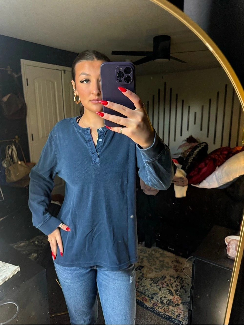 The Normal Brand Blue Long Sleeve Henley Top